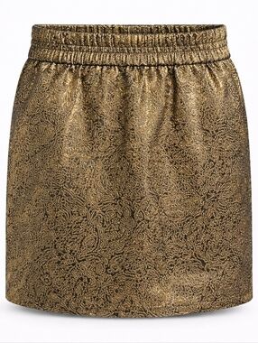 Ann Taylor LOFT Gold Metallic Jacquard Skirt Elastic Waist Small
